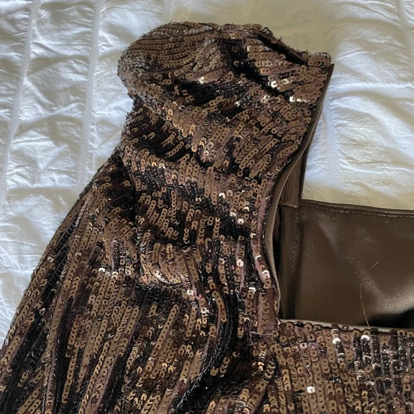 Jonathan Simkhai Allura brown sequin square neck puff sleeve top - Picture 10 of 12